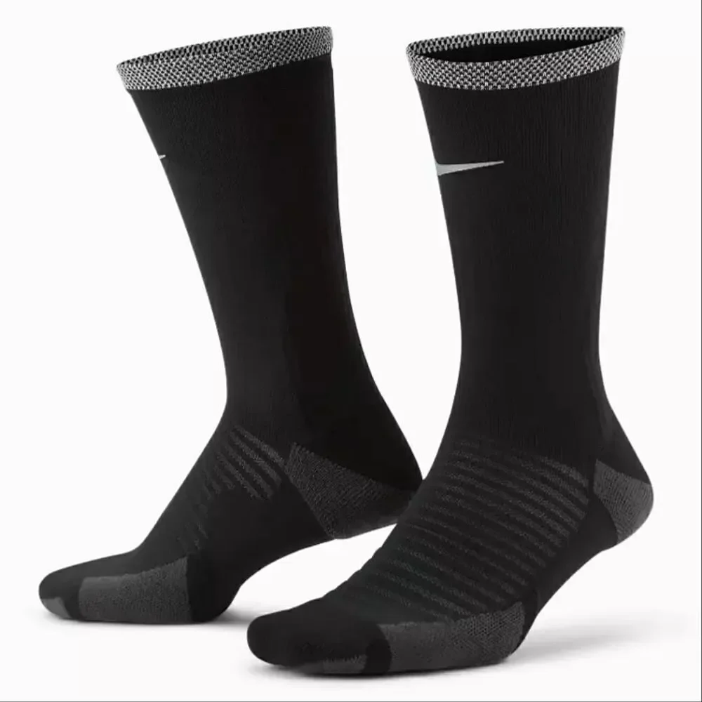 Nike Spark Lightweight Crew Running Socks Black Silver Women's M 7-9.5 Brand New